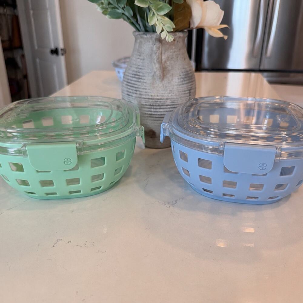 Ello DuraGlass 5 Cup Glass Lunch Bowls Set of 2 – Yucca Green & Halogen Blue